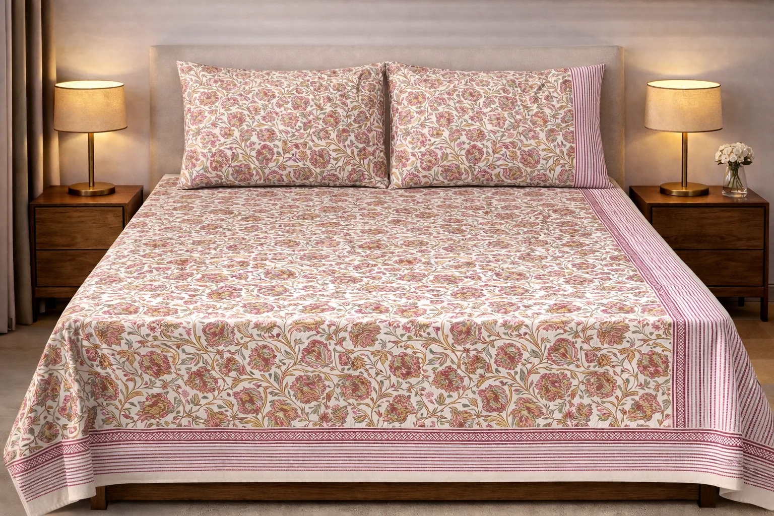 Hand Block Printed Cotton Bedsheet (90 X108 ) IN