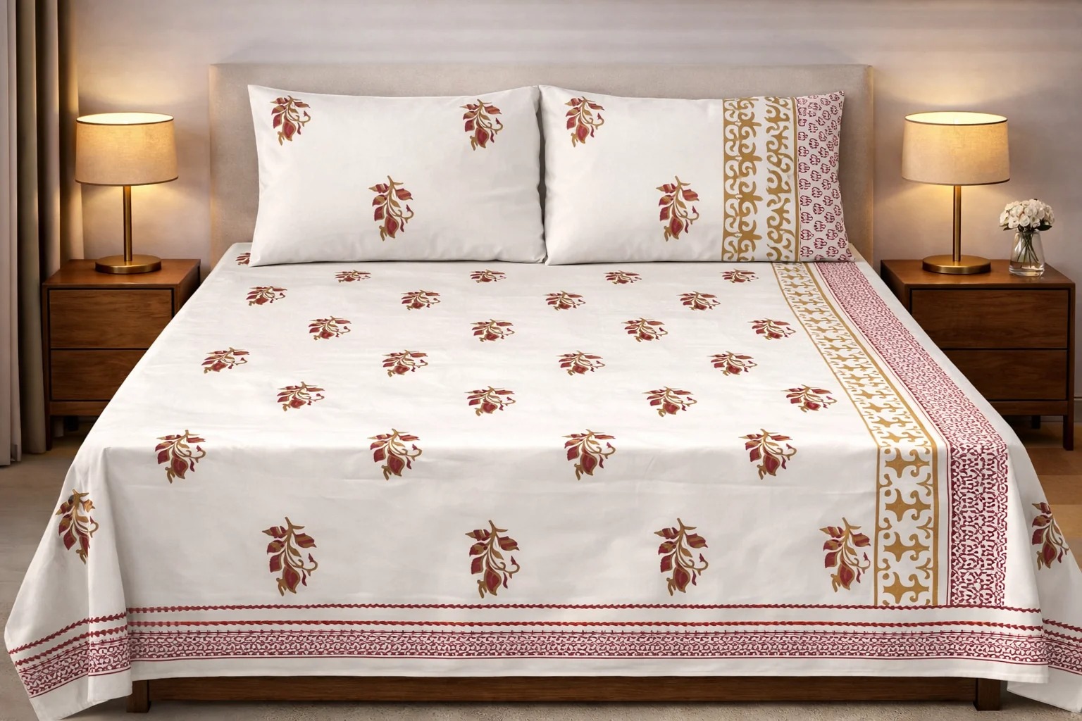 Hand Block Printed Cotton Bedsheet (90 X108 ) IN