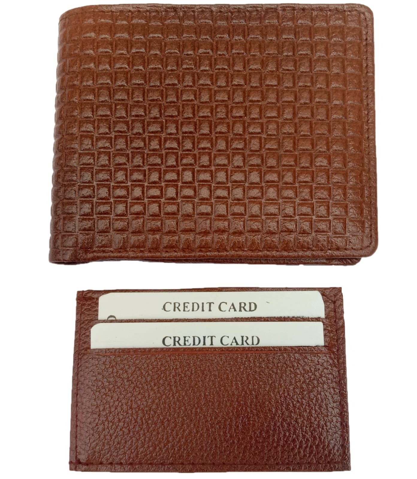 Checked printed Genuine Leather wallets for men with free Leather keychain inside