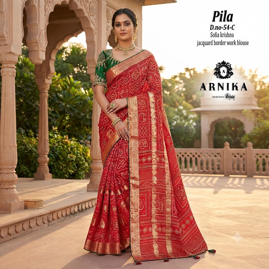 ARNIKA Pila Sofia Krishna Jacquard Border Work Saree (D.No.: 54-C)