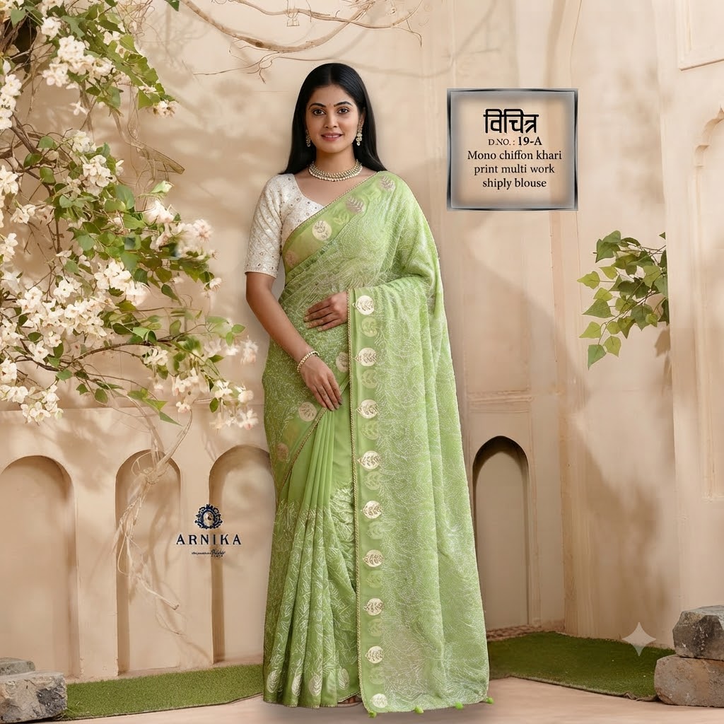 ARNIKA Vichitra Mono Chiffon Khari Print Saree (D.No.: 19-A)