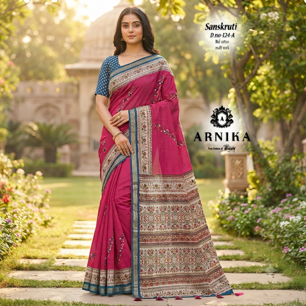 ARNIKA Sanskruti Mal Cotton Multi Work Saree (D.No.: 124-A)