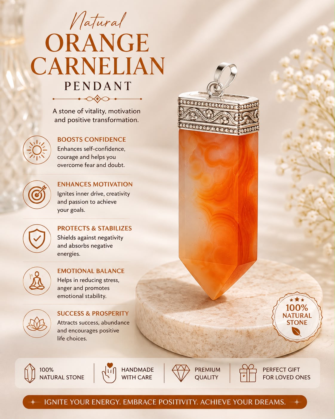 orange carnelian crystal pendant