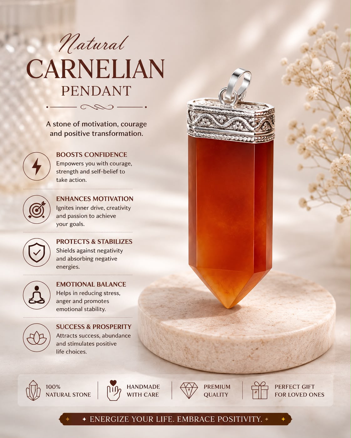 natural carnelian crystal pendant
