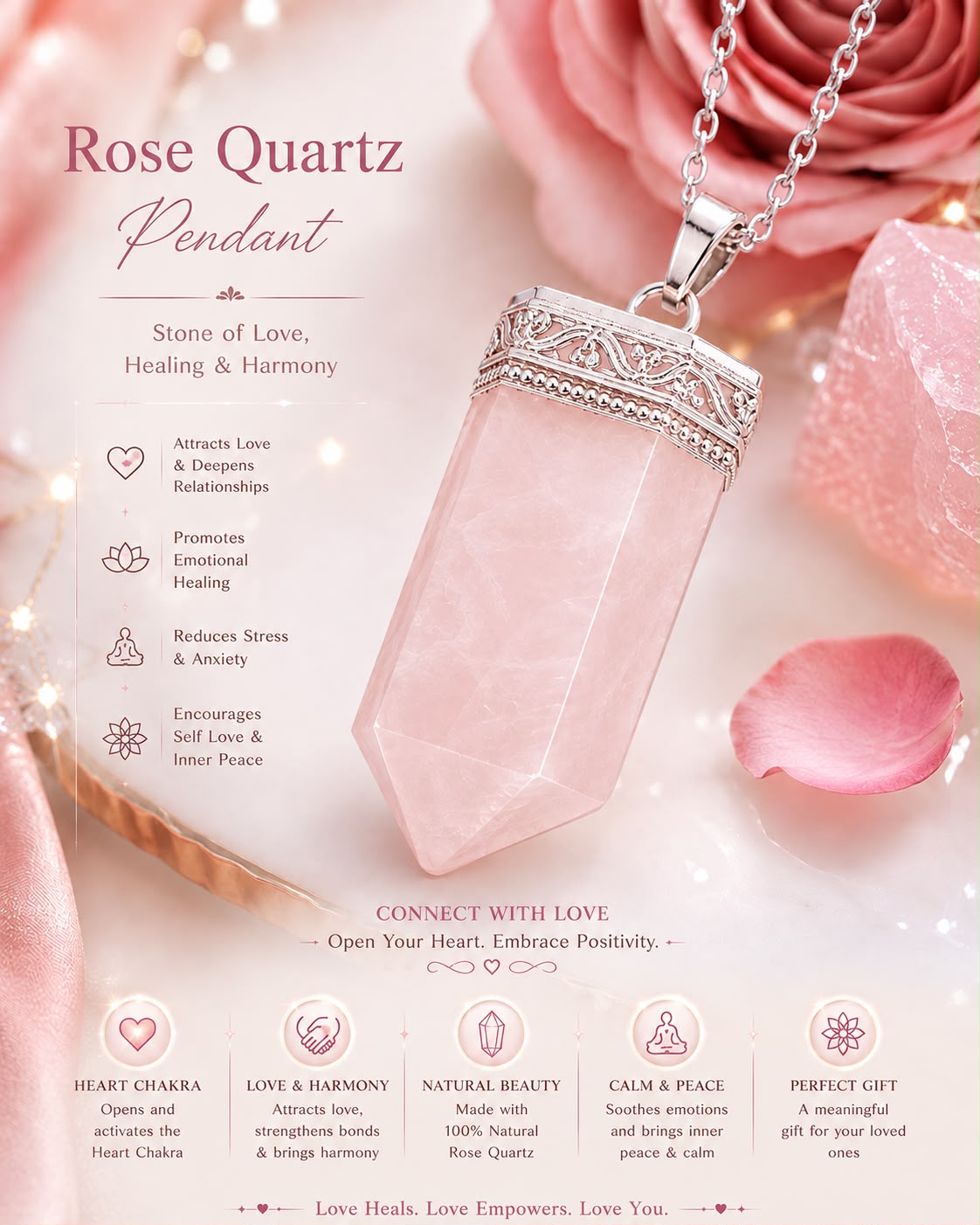 rose quartz crystal pendant