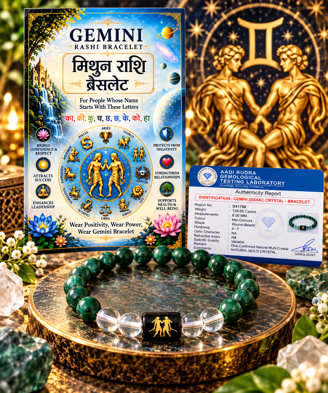 Gemini Green Aventurine & Milky Quartz Zodiac Bracelet