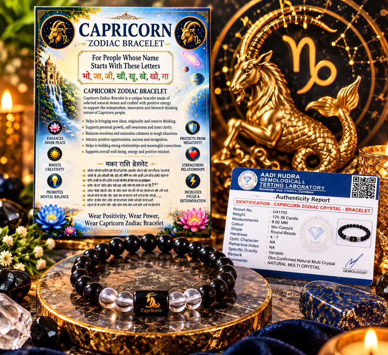 Capricorn Garnet & Milky Quartz Zodiac Bracelet