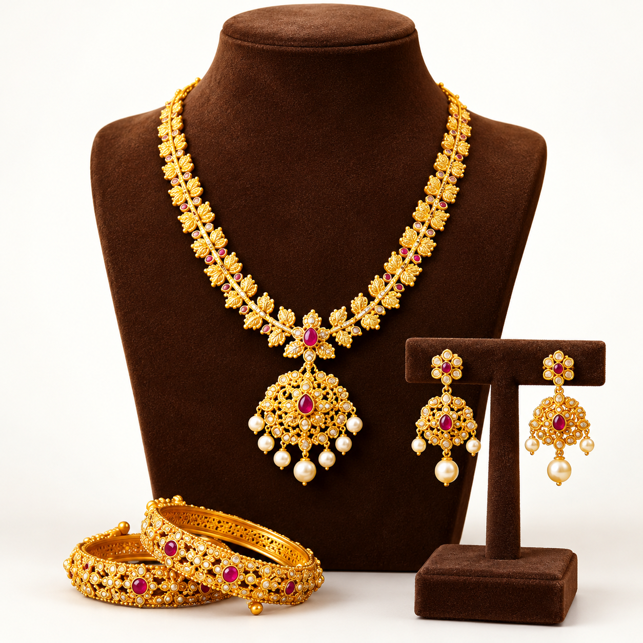 Traditional One Gram Gold Bridal Necklace Set